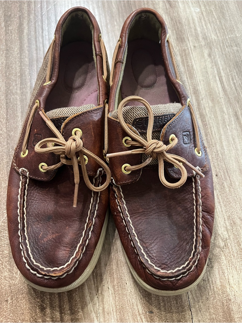 Sperry Brown Leather Boat Shoes with Tan Laces